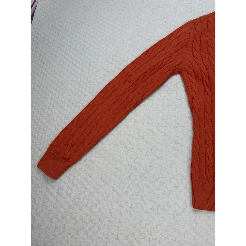 LACOSTE V-Neck Cable Knit Sweater Long Sleeve Preppy Croc | Orange | EU 38 US XS